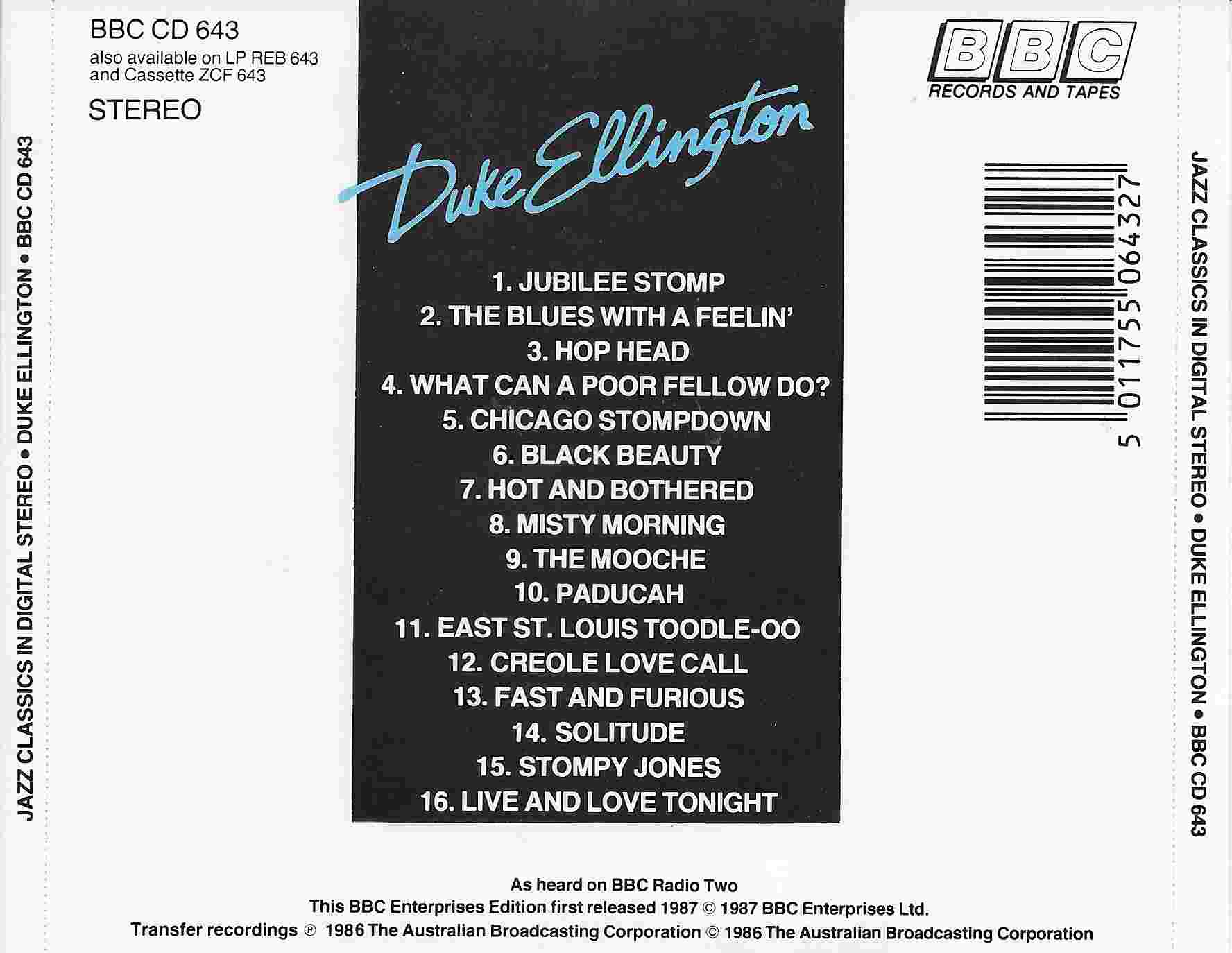 Picture of BBCCD643 Jazz classics - Duke Ellington by artist Duke Ellington from the BBC records and Tapes library